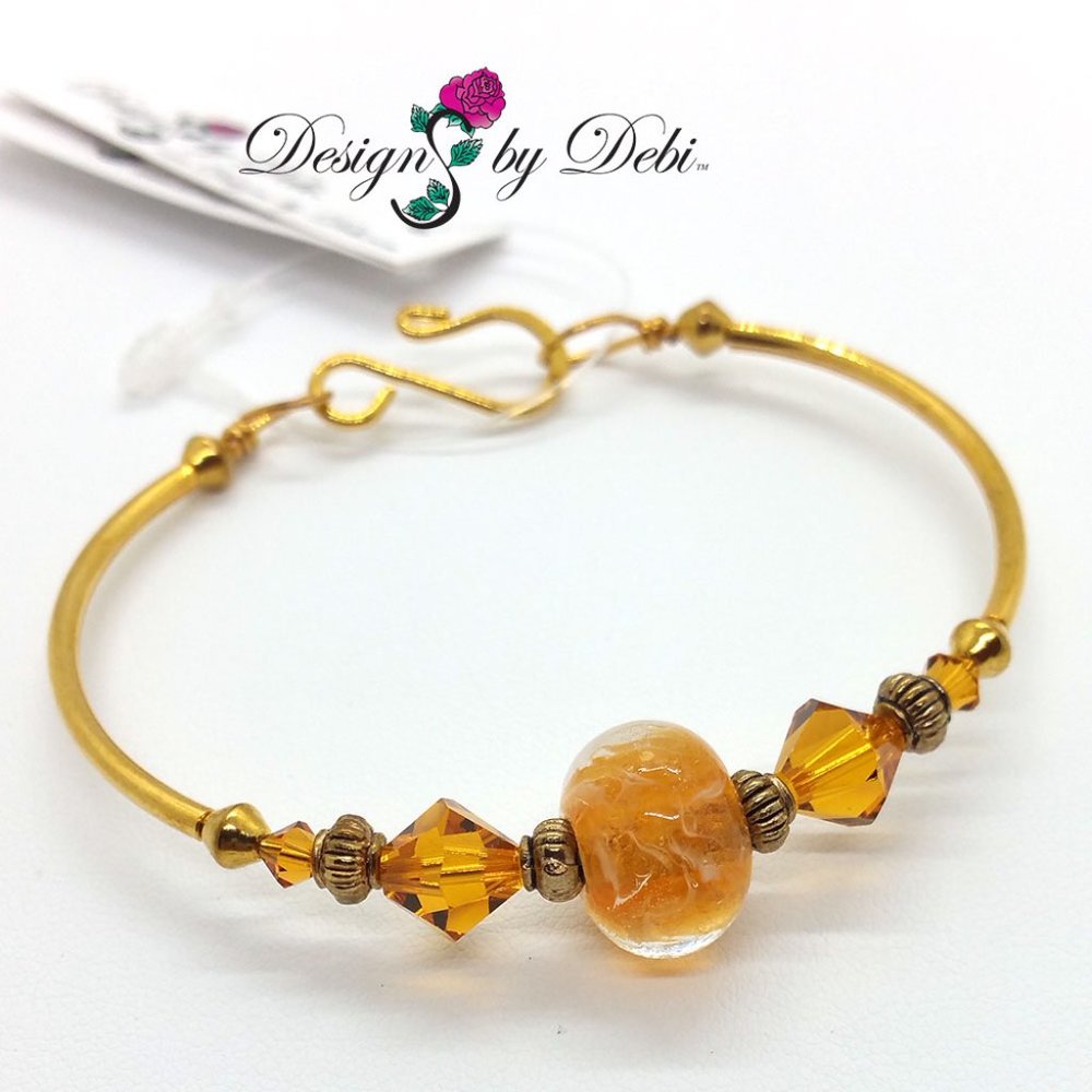 Caramel Glass & Topaz Crystal Gold Fitted Bangle